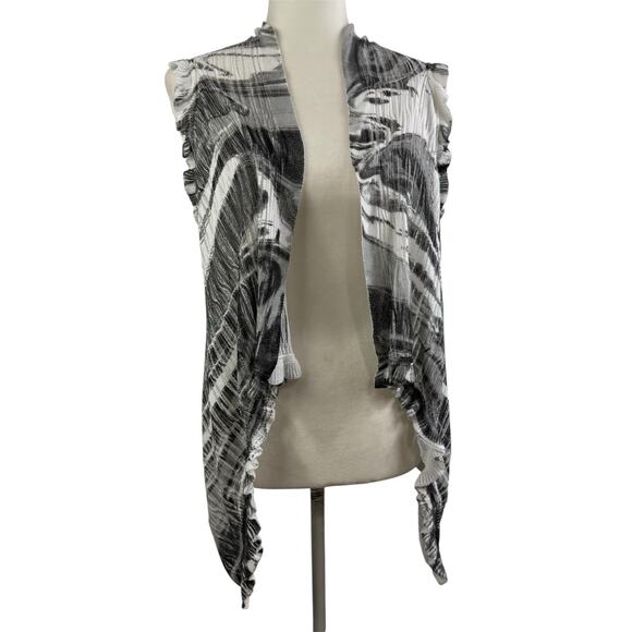 Alberto Makali Black White Sweater Open Front Vest Small Ruffle Knit Lightweight - Picture 11 of 13